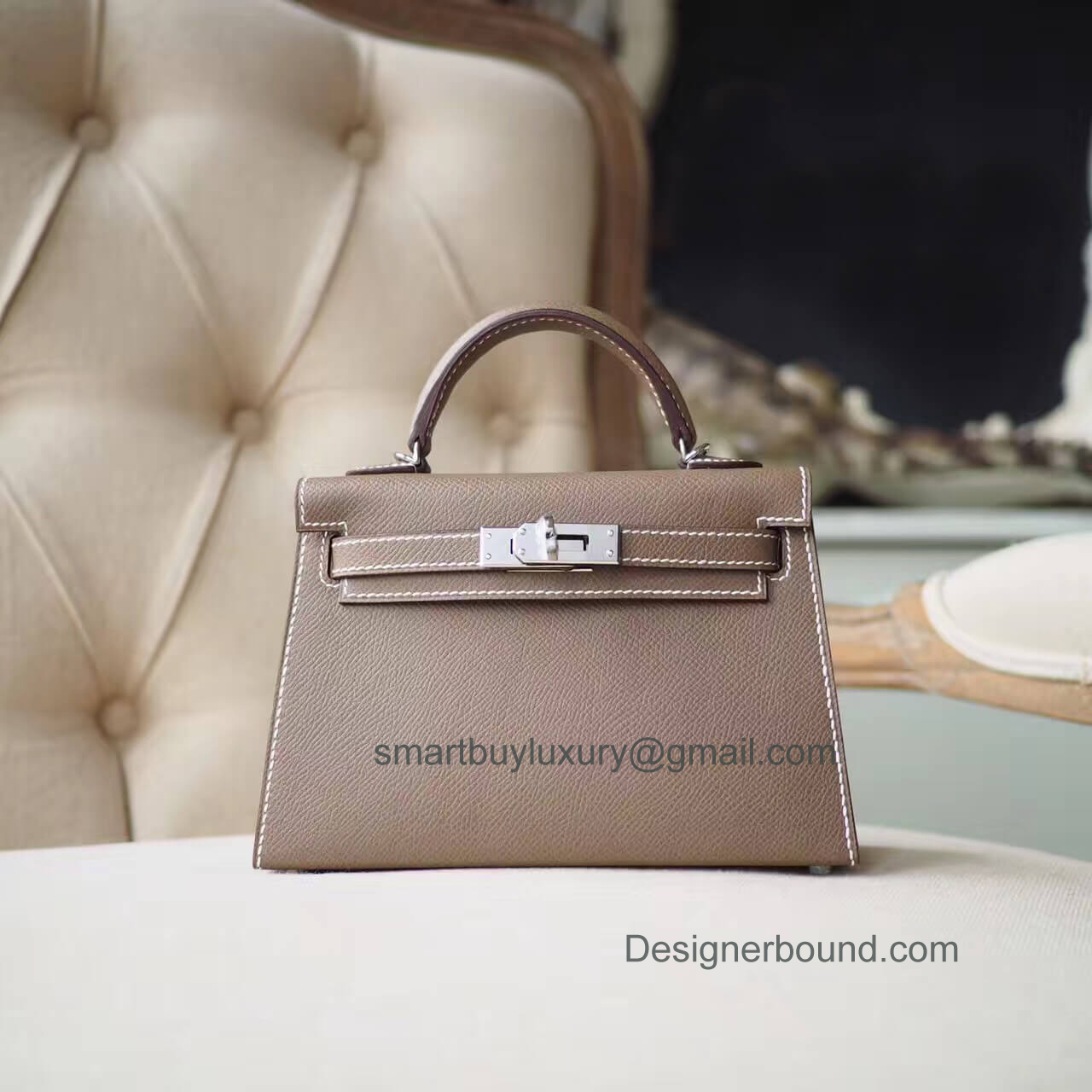 Hermes Mini Kelly II Bag in ck18 Etoupe Epsom PHW